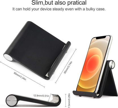Mobile Phone Holder, Phone Stand Desk Desktop Mobile Holder Adjustable Foldable Portable Video Call Mount (1PH -Black)