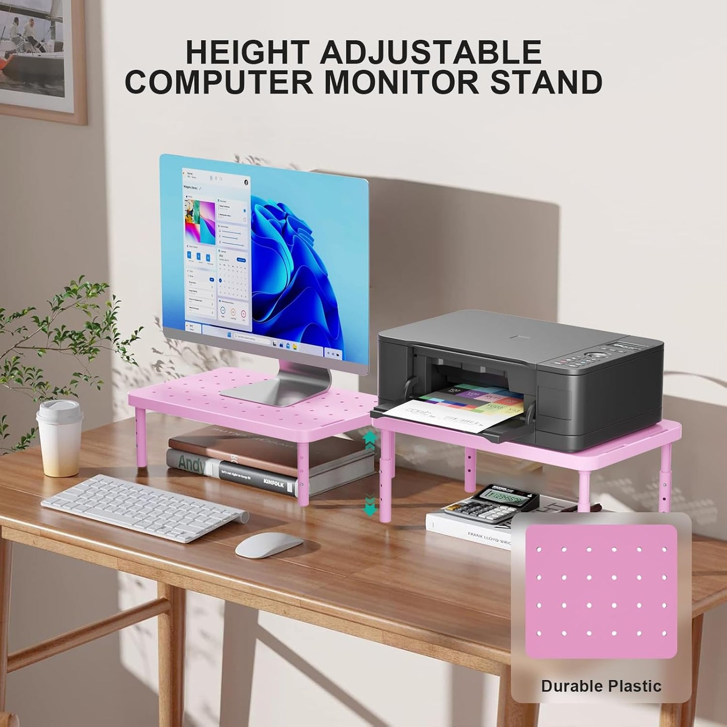 WALI Computer Monitor Stand with Storage, Desk Monitor Riser 3 Height Adjustable, Laptop Riser with Airflow Vents, Desk Organizer for Computer, Laptop, Printer (PTT002-B), 1 Pack, Black