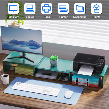 Dual Monitor Stand for Desk, Metal Computer Stand, Desk Shelf Riser,Desktop Organizer for Home and Office Use (Black)