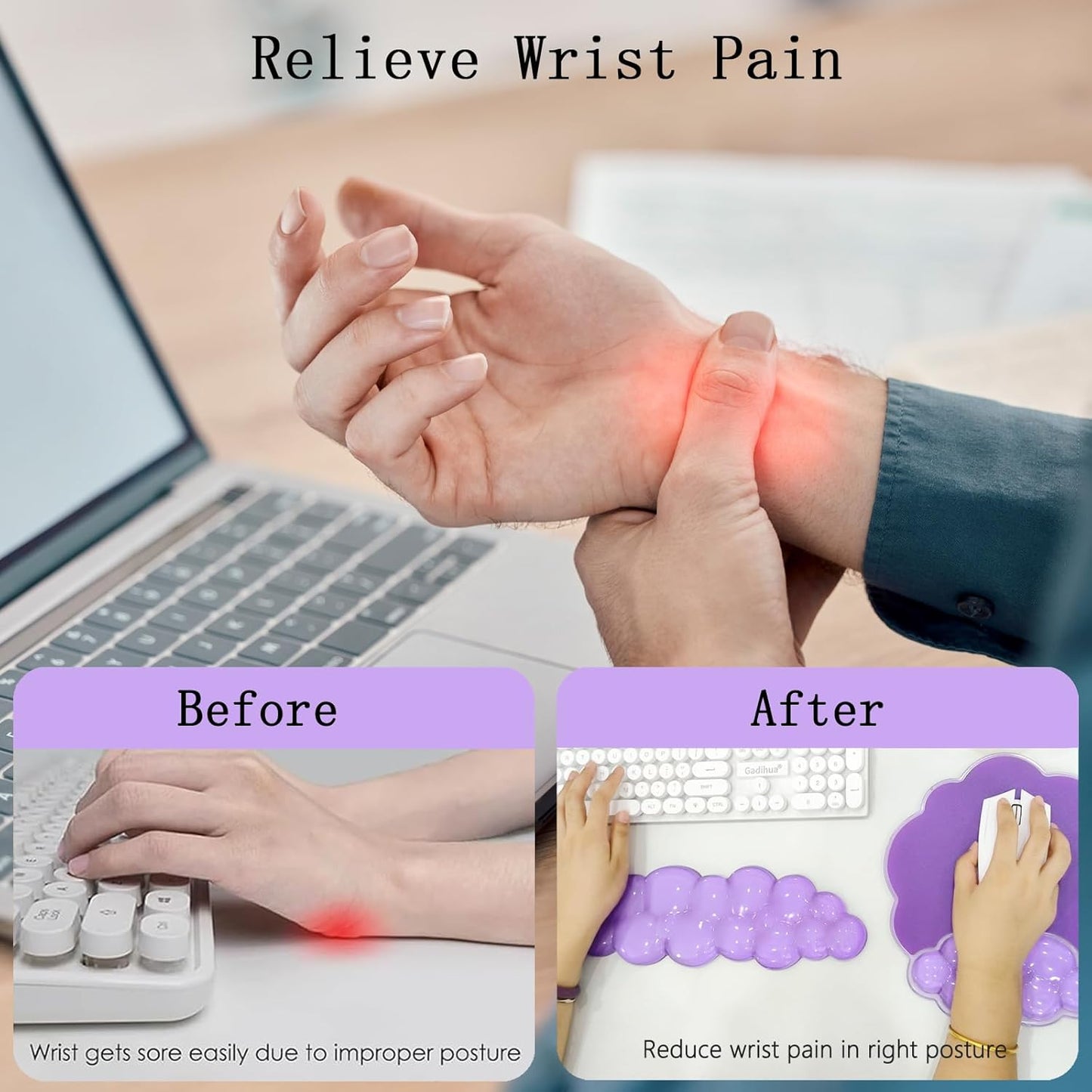 Cloud Wrist Rest Keyboard Pink Mouse Pad Set with Wrist Rest Ergonomic Wrist Pad Memory Foam Non-Slip Base Cute Gradient Wrist Support for Computer Laptop Gaming Home Office Relief Typing Pain