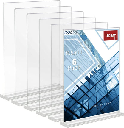 Lechay 3 Pack Acrylic Sign Holder, 8.5 x 11 inches Clear Table Menu Display Stand Desktop Display Stand Paper Holder Table Top Sign Holder Suitable for Restaurants, Office, Home, Store