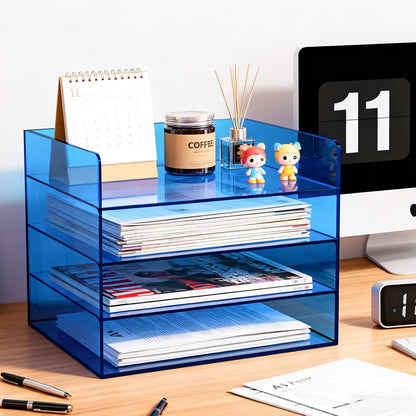 Gelite Acrylic File Organizer for Desk 4 Tiered Stackable Letter Tray Office Paper Storage Desktop Document Sorter, Neon Pink