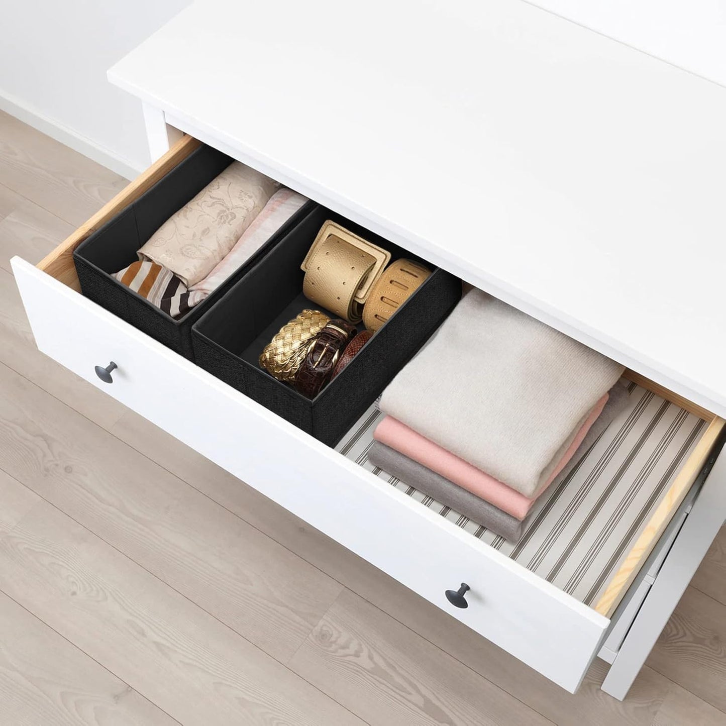 Criusia Foldable Underwear Drawer Organizer, Closet Dividers, Storage Box for Clothes, Socks (6 Bins, Gray)