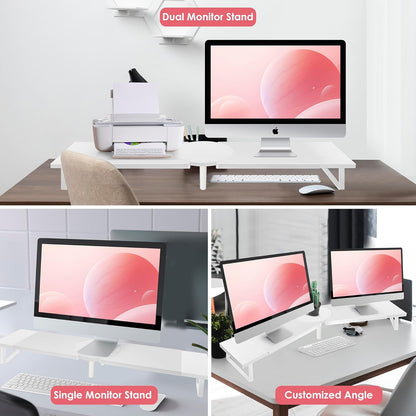 Across-Star Dual-Monitor-Stand-Riser-For-Desk Adjustable Length 32-40 Inch，Large Desktop Computer Monitor Riser For 2 Screens，Desk Shelf Organizer Riser Stand For Computer/Laptop/PC/Printer/TV Black