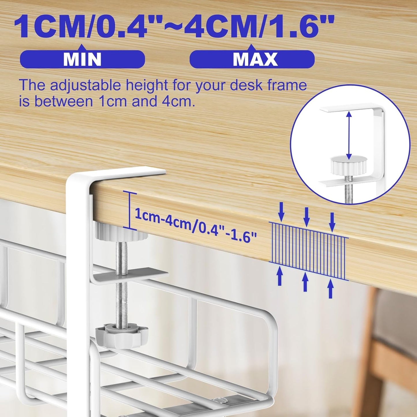 15.7” Under Desk Cable Management Tray, No Drill Steel Cable Tray Organizers, Wire Management Tray Cable Rack with Clamp Mount, Metal Under Desk Tray with Wire and Cord Organizer (Black, 1 Pack)