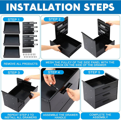 Menkxi 16 inch Under Desk Drawer Storage Pull out Storage Organizer Mounted Metal Sliding Hidden Under Counter Drawer Vertically Stacked for Office Sit Stand Workstation (Black,2 Layer)
