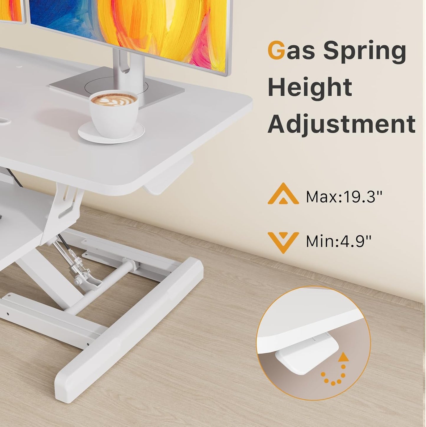 JOY worker Standing Desk Converter, 32" Wide Height Adjustable Sit Stand Up Desk Riser with Keyboard Tray, Desktop Workstation Riser for Home Office Computer Laptop, Particle Board, White