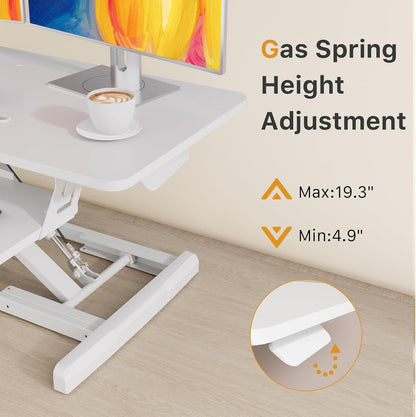 JOY worker Standing Desk Converter, 32" Wide Height Adjustable Sit Stand Up Desk Riser with Keyboard Tray, Desktop Workstation Riser for Home Office Computer Laptop, Particle Board, White