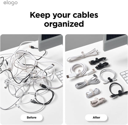 elago 3 Pack Magnetic Cable Ties, Premium Silicone Cord Organizer, Reusable Strong Magnet Cable Organizer, Elegant Desk Management Solution (Brown)