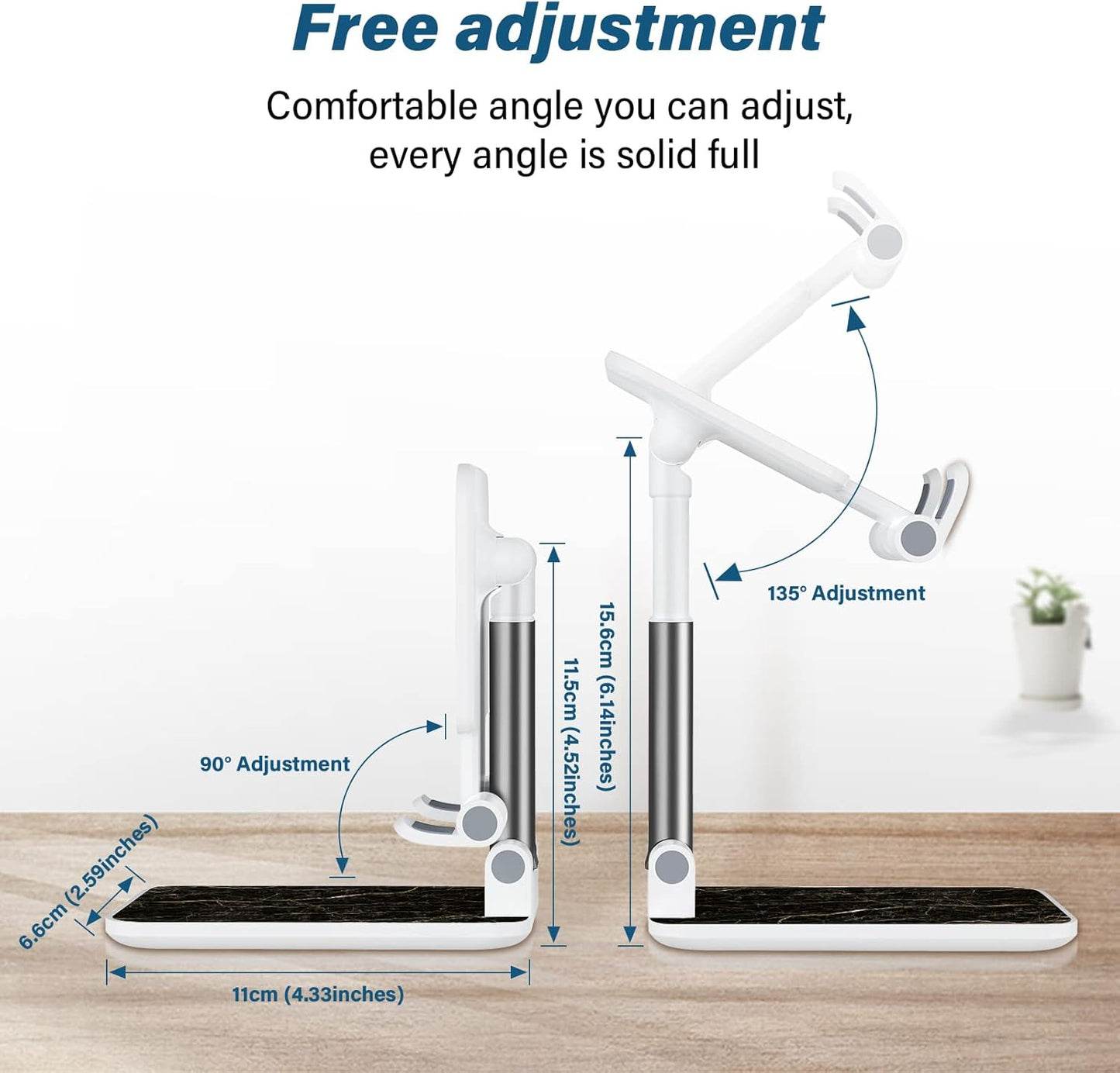 Desk Cell Phone Stand - Adjustable Angle-iPad Holder, Universal Compatible Phone Holder for Desk