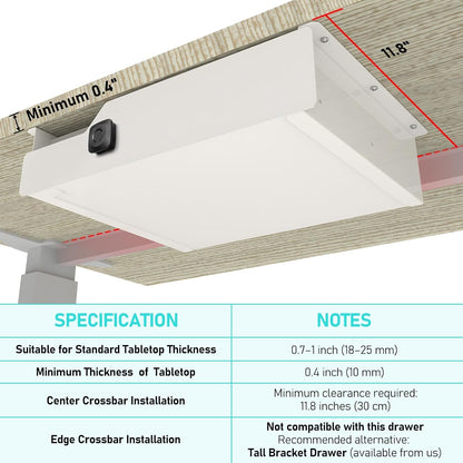 Under Desk Drawer Storage with Lock, Metal Undermount Table Drawer, Ball Bearing Slides Out Tray Organizer for Paper, Pencil, and Laptop 16"x11.8"x3.6", White