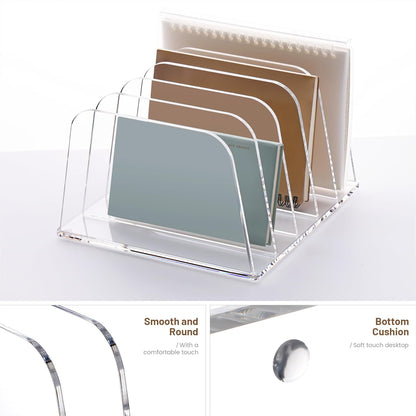YUXUN Clear Acrylic Desktop File Sorter Organizer,Upright File Organizer, 3-Section Bookshelf for Home Office & Classroom