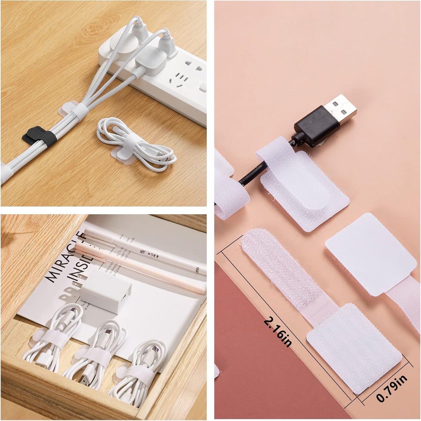 ELII 300PCS Cable Management Kit,4 Cable Sleeve 35 Cable Clips with 11Cord Holders,20 Roll Cable Organizer Straps and 200 Fastening Cable Ties,20 Cable Zip Tie Mounts for Computer TV Under Desk