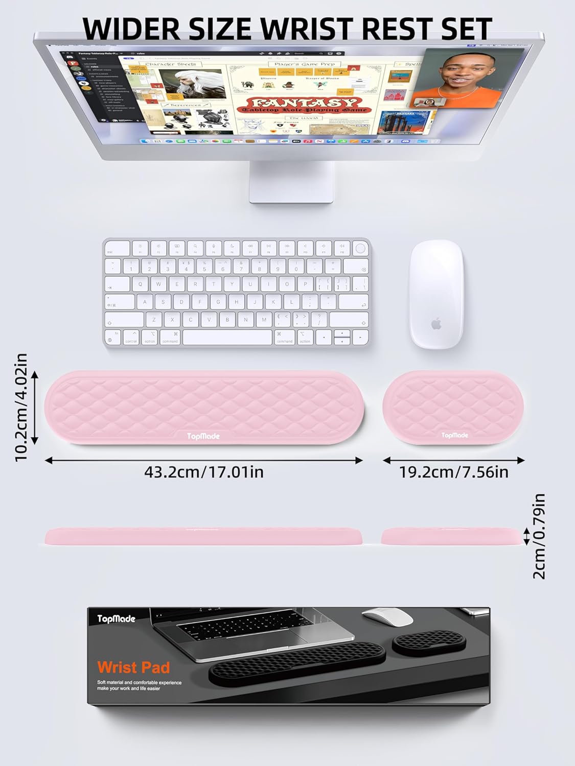TopMade Upgraded Wider Wrist Rest Set, Soft Memory Foam Keyboard Hand Rest Pad, Computer Ergonomic Keyboard Mouse Wrist Support for Typing Pain Relief, Comfort for Office, Gaming, Study, Black