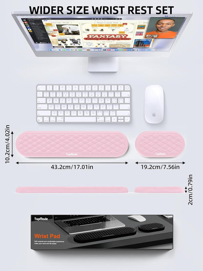TopMade Upgraded Wider Wrist Rest Set, Soft Memory Foam Keyboard Hand Rest Pad, Computer Ergonomic Keyboard Mouse Wrist Support for Typing Pain Relief, Comfort for Office, Gaming, Study, Black
