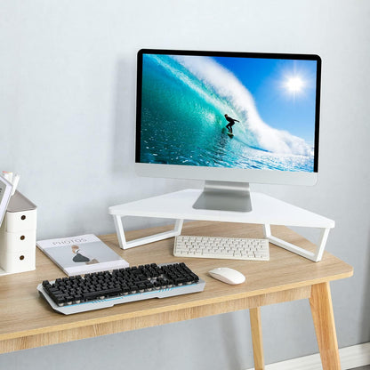 TEAMIX 26 inch Triangle Monitor Stand Riser, Desktop Corner Shelf with Metal Leg Wood Computer Stand with Storage Laptop Riser Office Organization