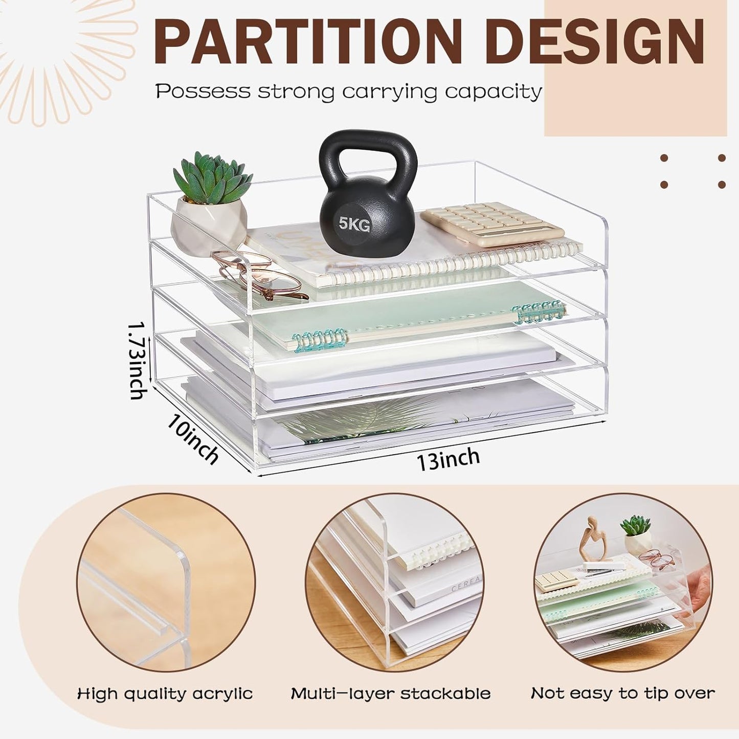 Harloon 4 Tier Paper Organizer Letter Tray Acrylic Desk File Organizer Heavy Duty Stackable Documents Clear Letter Paper Holder Sorter Office Tray for A4, Office Classroom Home File Pad Notebooks