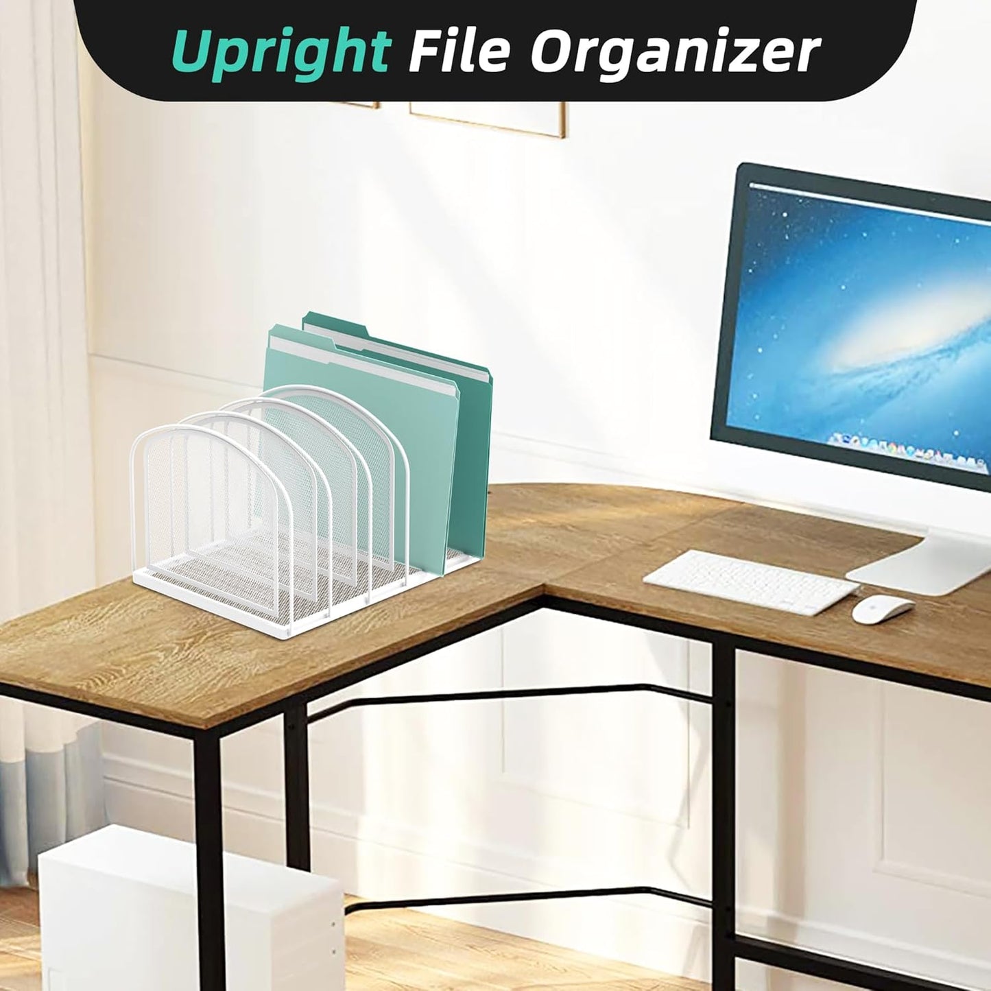 SUPEASY File Organizer for Desk, 5-Section Mesh Desk Organizer, Vertical File Holder Desktop Organizer File Sorter, File Folder Holder for Office Supplies, Black