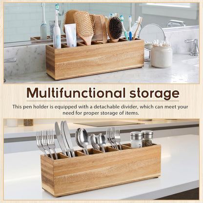 Jetec Wooden Pencil Holder 5 Compartments for Desk Adjustable Pen Holder Wood Office Desk Organizers and Accessories Makeup Brush Organizer for Pen, Home, Office and Art Supplies (White)