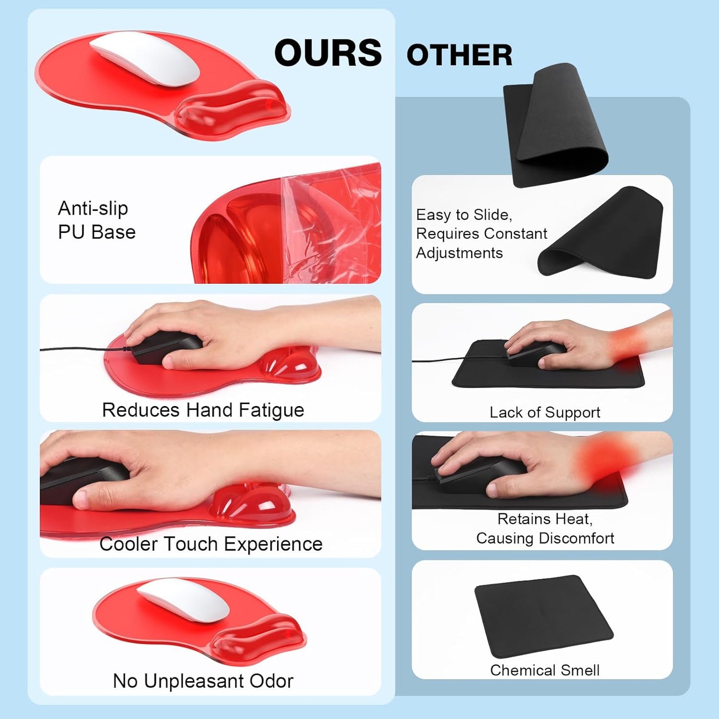 Gel Mouse pad & Keyboard Wrist Rest Set, Ergonomic Keyboard and Mousepad with Wrist Support, Keyboards Wrist Rest, Computer Keyboards Pad, Cooling Gel Blue