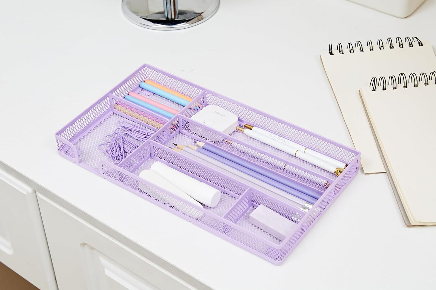 Annova Desk Drawer Organizer Tray for Office Organization - Metal Mesh - Storage Tray with Dividers for Pens, Desktop Accessories, Bathroom, Kitchen, Makeup and Office Supplies (Small, Gold)