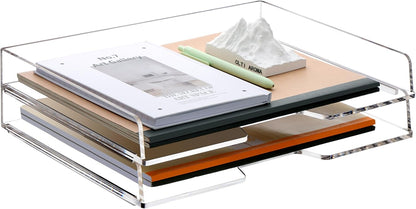 SANRUI Paper Organizer for Desk,Acrylic Stackable Letter Tray, Clear Desk Organizer, Paper Sorter for Office,Home or School,2-Pack