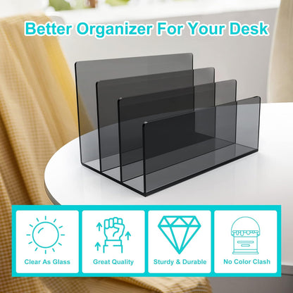 Boloyo Acrylic File Holder,1PC 2 Sections Clear File Organizer Mail Letter Sorter Desktop Folder Holder for Home Office School Envelope Bill Filling Paper Document