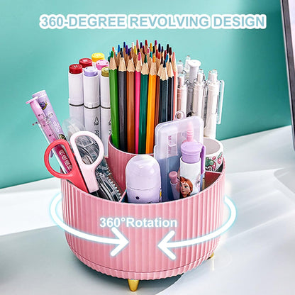 Cayxenful Pencil Holder For Desk,5 Slots 360°Degree Rotating Desk Organizers And Accessories,Desktop Storage Stationery Supplies Organizer, Cute Pencil Cup Pot For Office, School, Home (B-White)