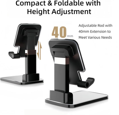 All-Metal Cell Phone Stand 360° Rotatable & Height Adjustable - 25KG Super Load-Bearing, Foldable Desk Stand for Phone, Compatible with iPhone 17/16/15/14, Nintendo Switch, Silver
