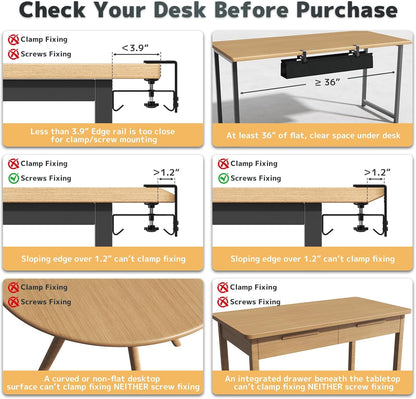 No Drill Under Desk Cable Management Tray - 36" Clamp/Screw Desk Cord Management, Premium Fabric Cable Racyway for Office & Home