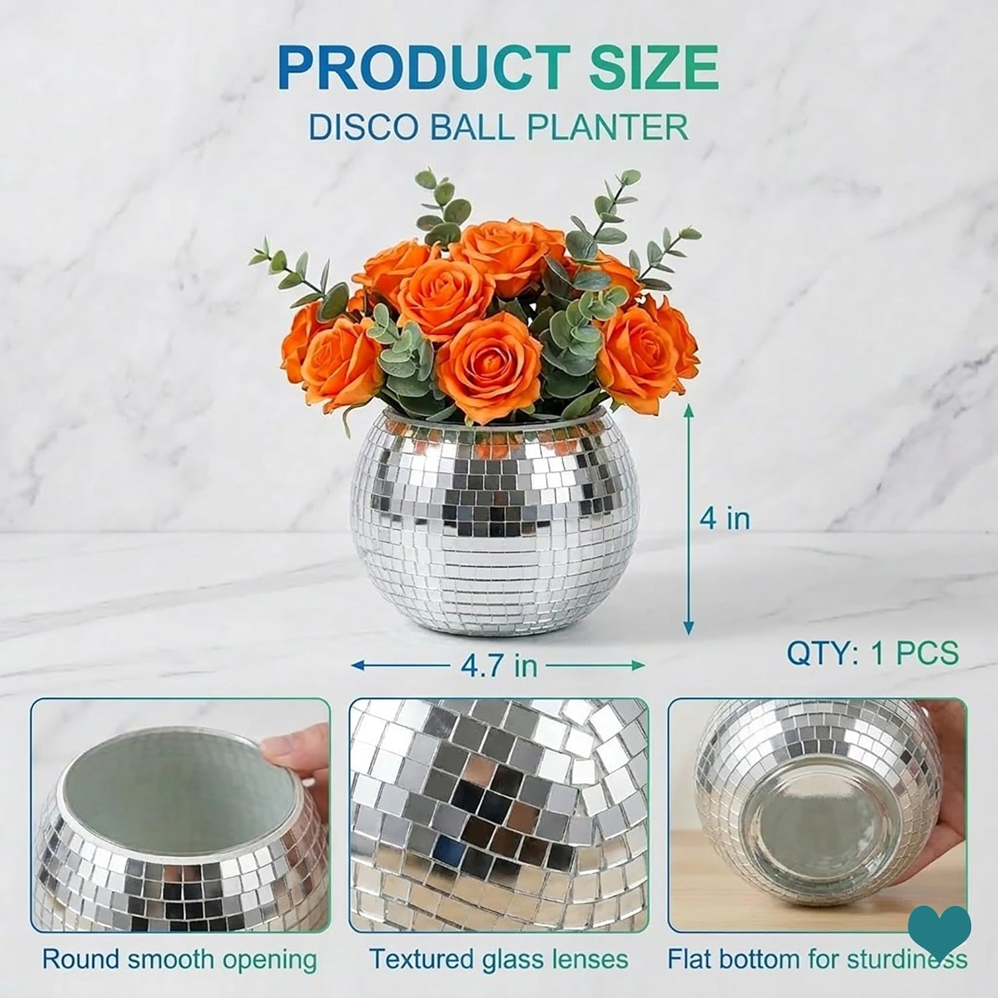 Glass Disco Ball Pen Holder with Smooth Grouting - Premium Mirror Mosaic Pencil Cup for Desk, Cute Makeup Brush Holder, Aesthetic Room Decor Gift (Iridiscente)