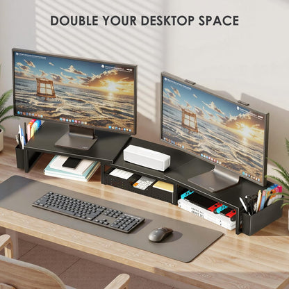 OPNICE Clear Acrylic Desk Organizers and Accessories, Dual Monitor Stand Riser with Drawer, Desk Shelf Computer Racks for Office Workspace Organizers, Desktop Organization (Transparent)