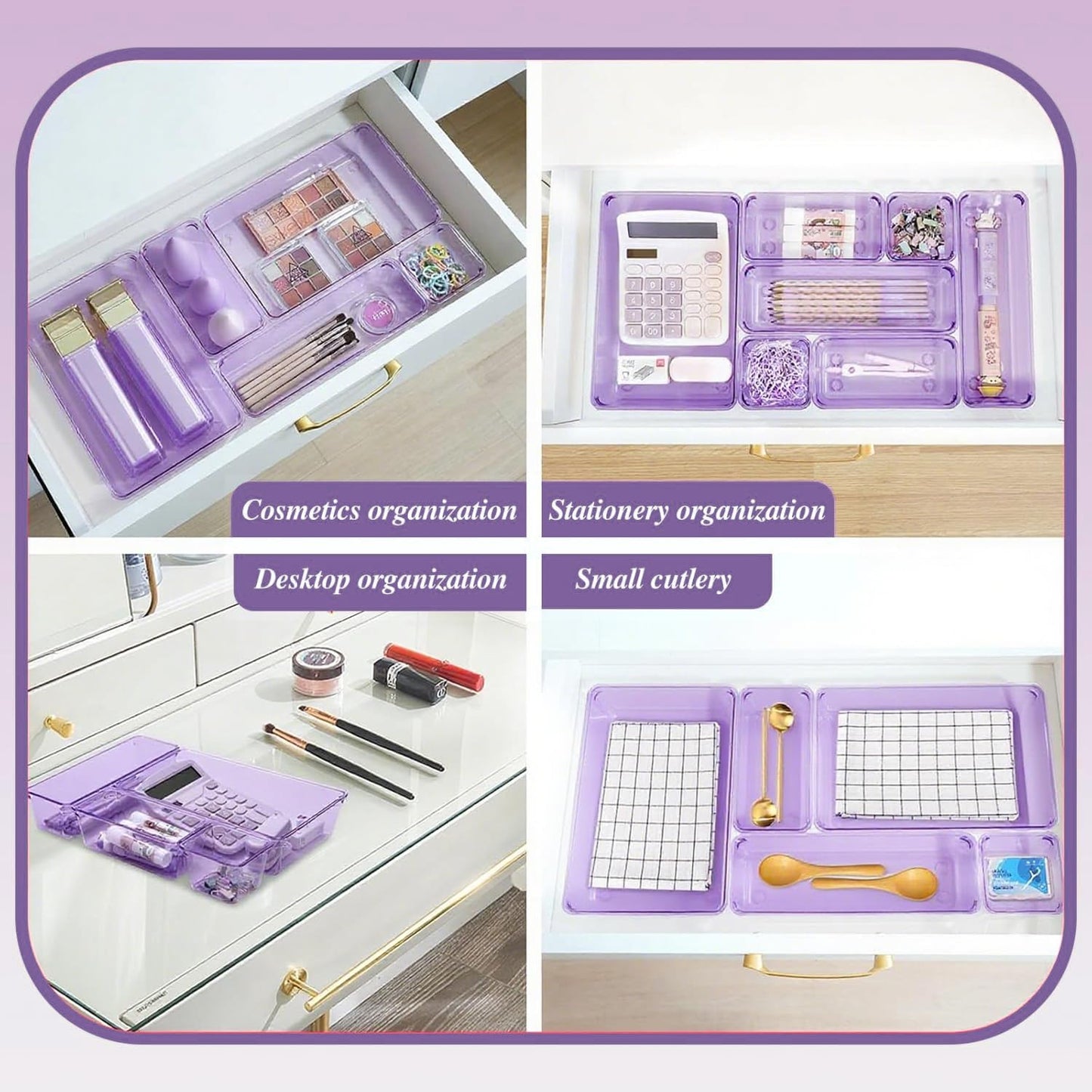 Clear Acrylic Drawer Organizers Set Storage for Makeup, Office Desk Small Vanity Trays for Drawer Bathroom Plastic Make up Organizers 25 Pcs