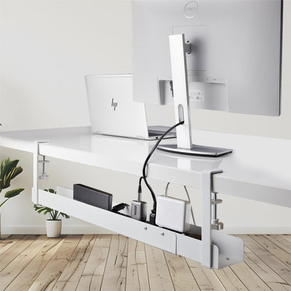 StarTech.com Under Desk Cable Management Tray - Office/Standing Desk Cable Tray Organizer - Desk/Table Mount Holder for Cords/Wire/Power Strip - Computer Cable Manager - 23-1/2"L x 4-1/2"D (UDCMTRAY)