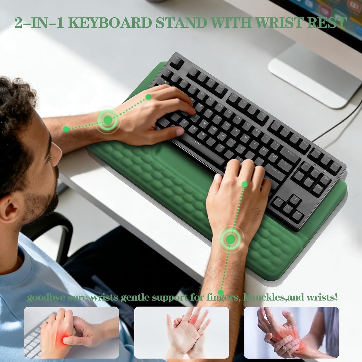 Computer Keyboard Stand Pad with Wrist Rest, Ergonomic Comfy Tilted Keyboard Stand Riser Holder Pad for Office Home (Black)