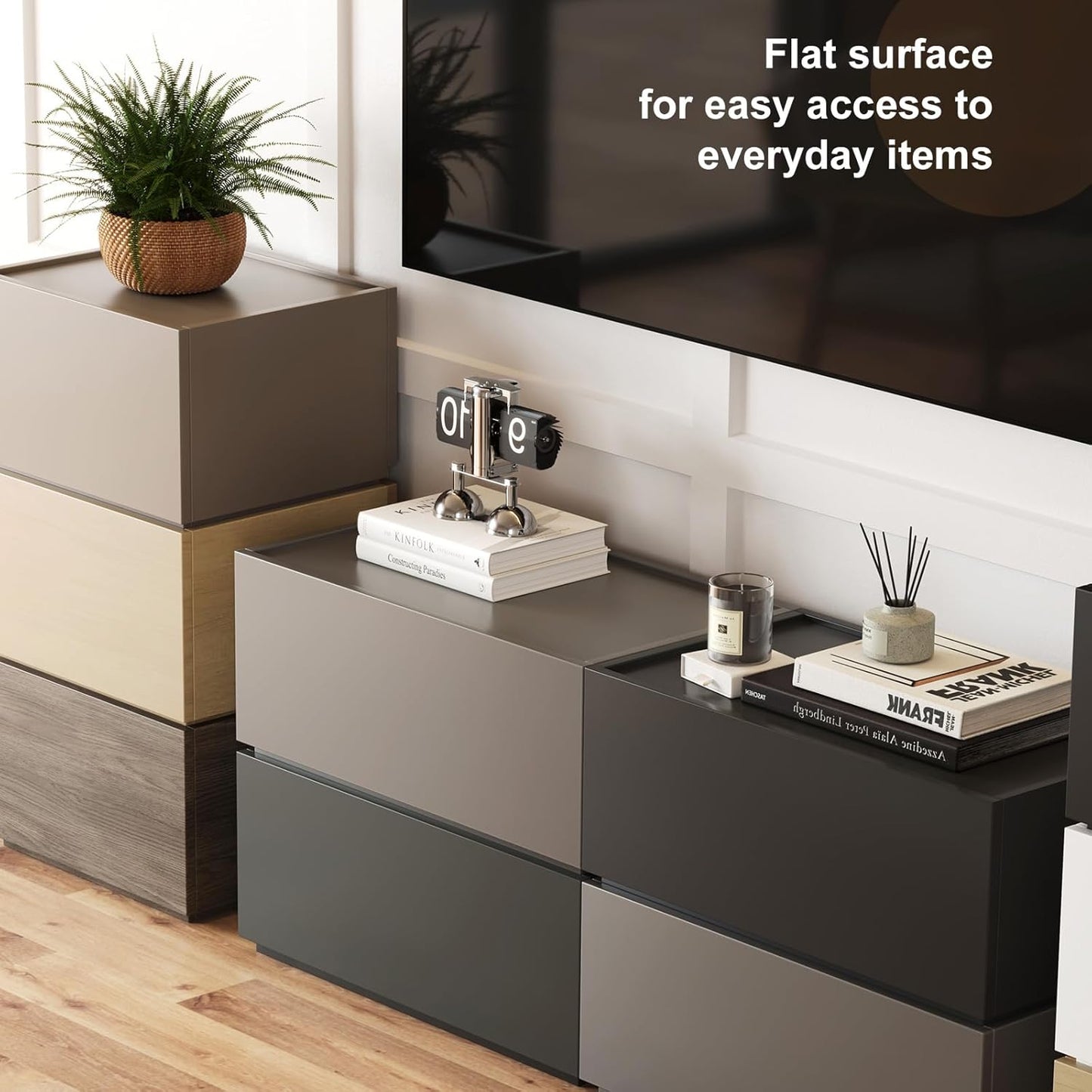 Stackable Storage Drawers, Wooden Drawer Storage Organizer, Modern Nightstands with Wooden Drawers, Small Storage Cabinet, Modular Design, Available in 2 Sizes for Versatile Use Oak Small