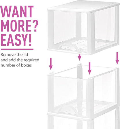 Plastic Small 2-Drawer Storage Organizer, Slim Narrow, White/Clear Crafts Drawers Storage Organizer (13"H x 10"D x 7"W)