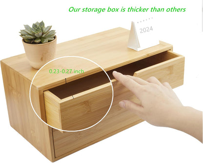 Charmewooden Bamboo Desk Organizer with 3 Drawers, Countertop Organizer with Drawers Makeup Storage Drawer 3 Drawers Tabletop Storage Organization Box Home Office Workspace