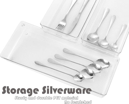 Mesh Tray Silverware Drawer Organizer, Utensil Cutlery Tray Office Supplies with Interlocking Arm Drawer Dividers Organizer for Flatware, Knives,Home,Office, School,Bedroom 12X6'' Black