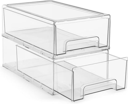 Sorbus Small Clear Stackable Storage Drawers – 4-Pack Plastic Organizer Bins with Handles – Stackable Pull-Out Storage Drawers for Closet, Pantry, Office, Bathroom, Craft, and Toy Organization
