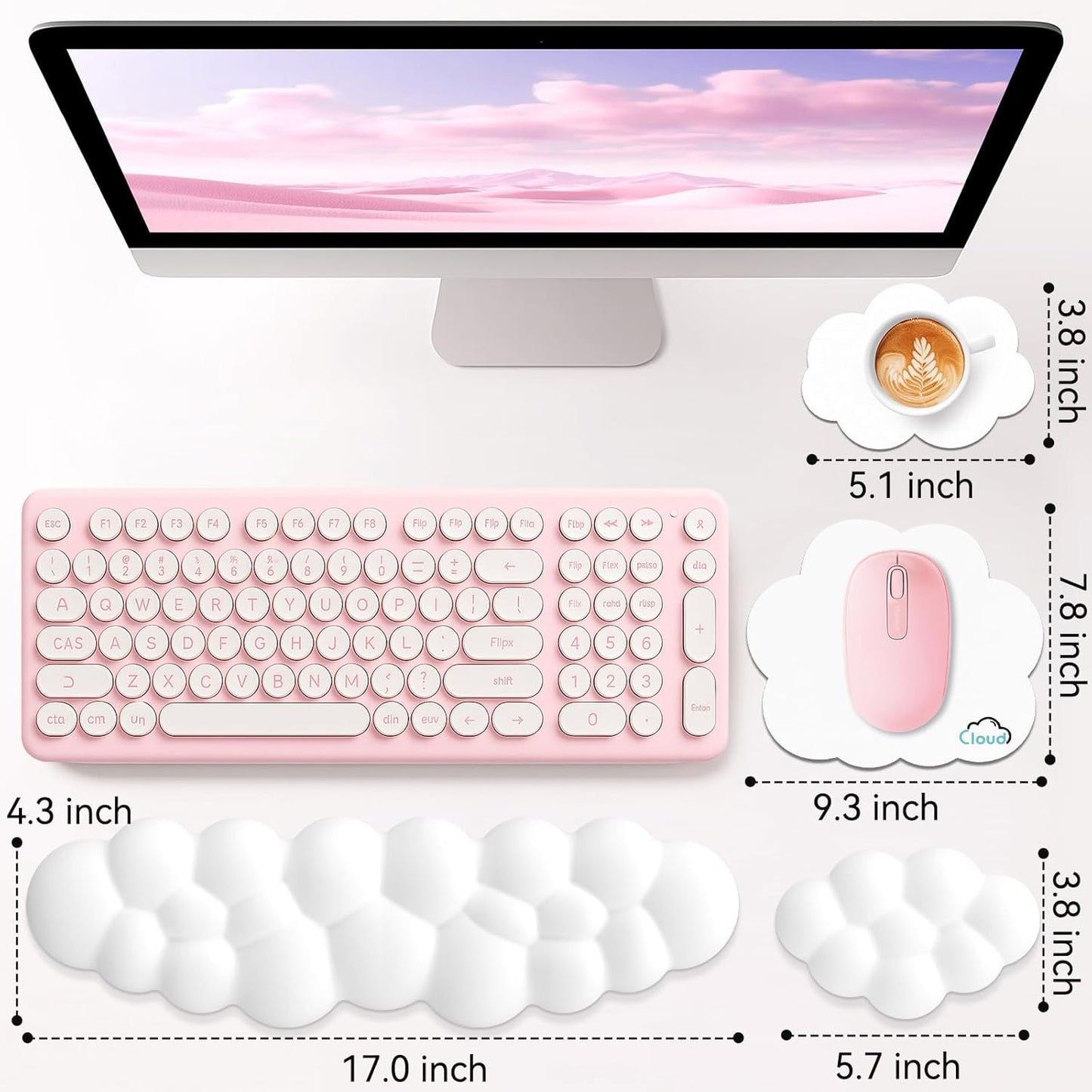 Sushret Cloud Wrist Rest for Computer Keyboard, 4-in-1 Memory Foam Leather Cloud Keyboard Wrist Rest and Mouse Pad Set with Ergonomic Support for Arm and Palm Cushion, Gaming/Work Setup, Rainbow