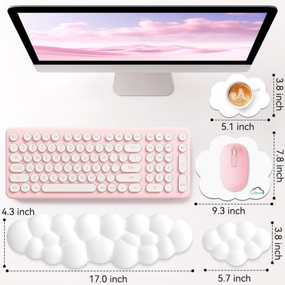 Sushret Cloud Wrist Rest for Computer Keyboard, 4-in-1 Memory Foam Leather Cloud Keyboard Wrist Rest and Mouse Pad Set with Ergonomic Support for Arm and Palm Cushion, Gaming/Work Setup, Rainbow