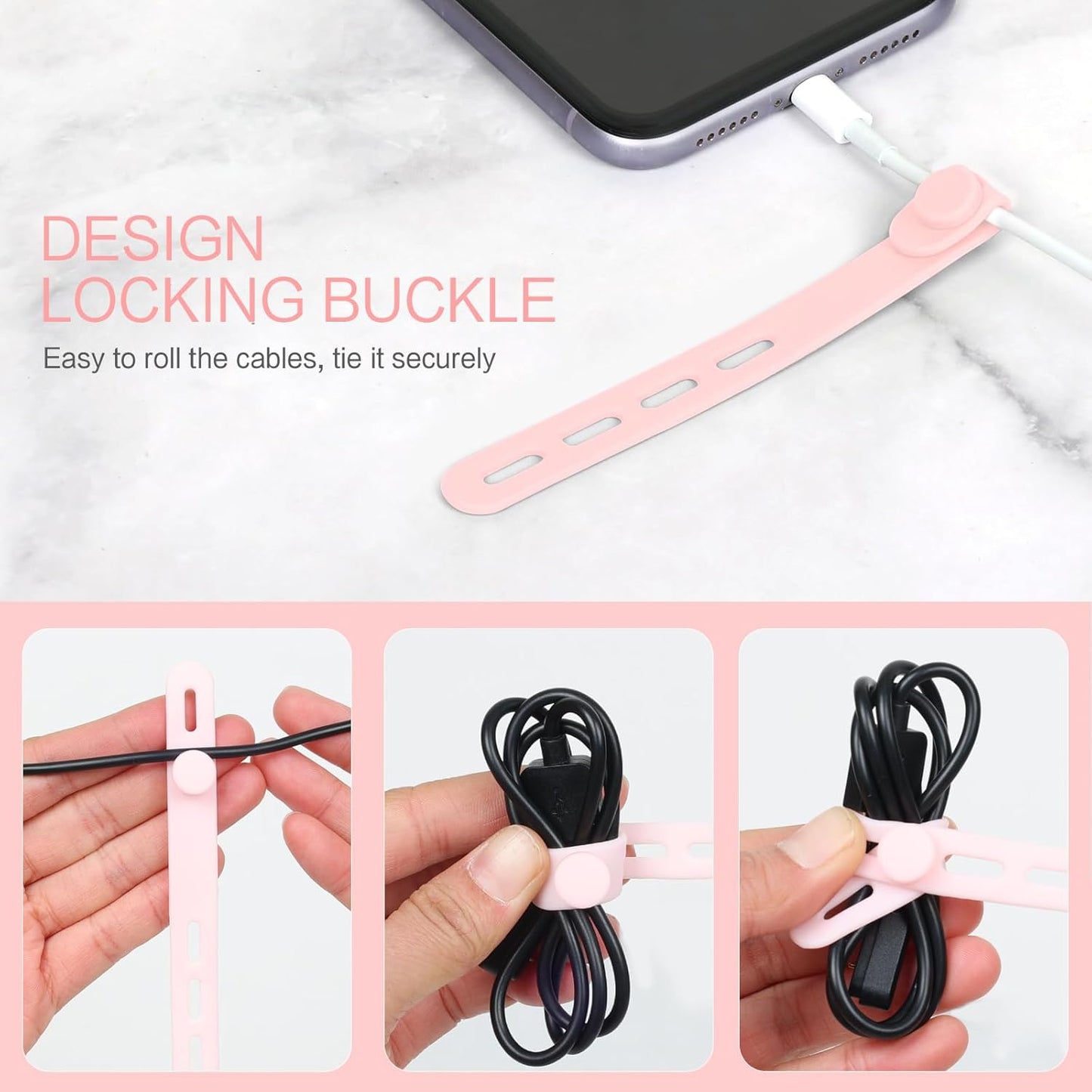 Donruby 24Pcs Silicone Cable Ties - Reusable & Washable with Locking Buckles, Adjustable Fastening Cable Management Straps, Multi-Purpose High Elasticity Cord Organizer (Purple)