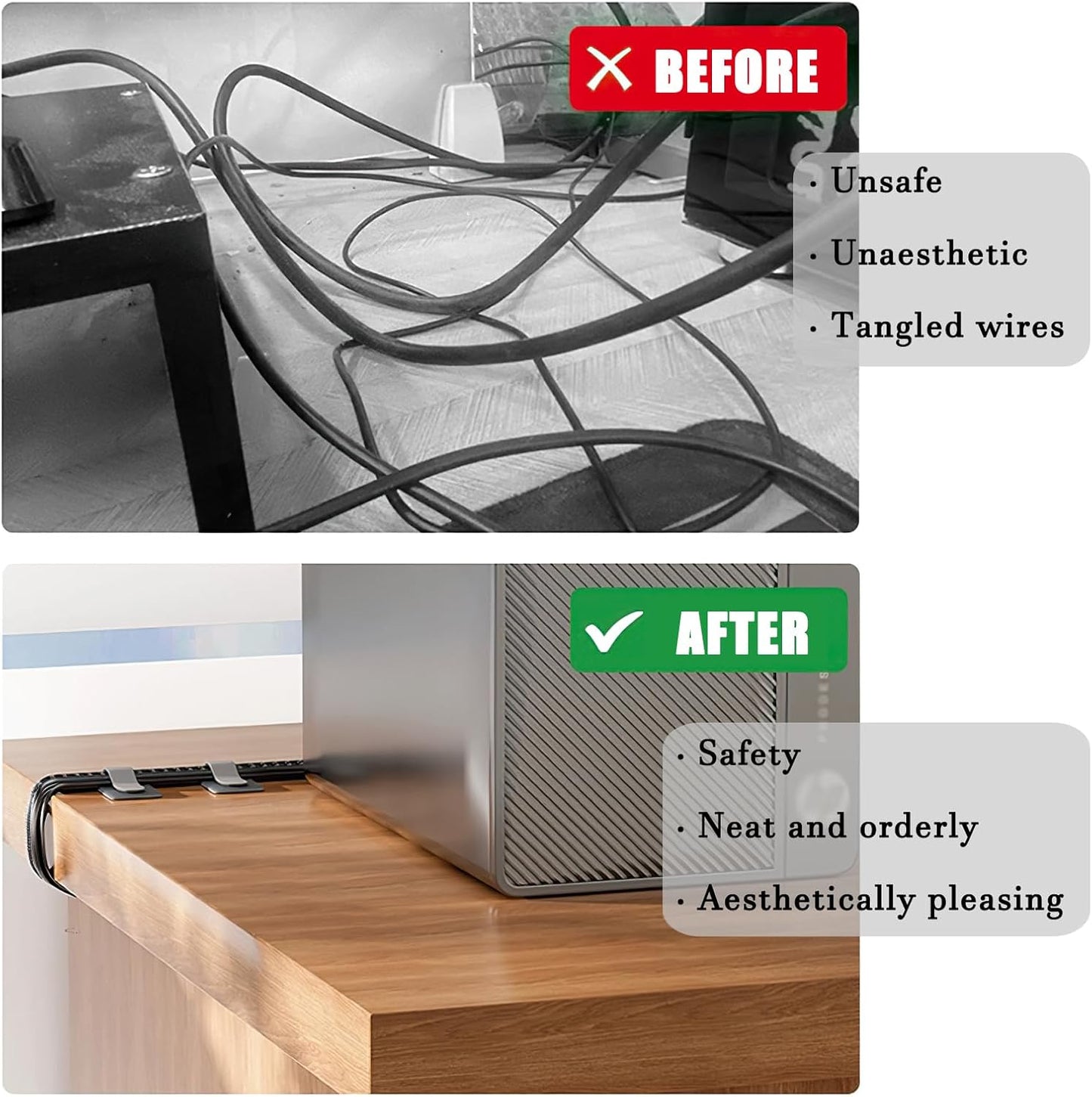80PCS Hook and Loop Cable Straps, Cable Management Under Desk, Adhesive Cable Ties, Reusable Wire Organizers for Cords, Cords Management, Computer Accessories for Desk, Home Office Essentials, Black