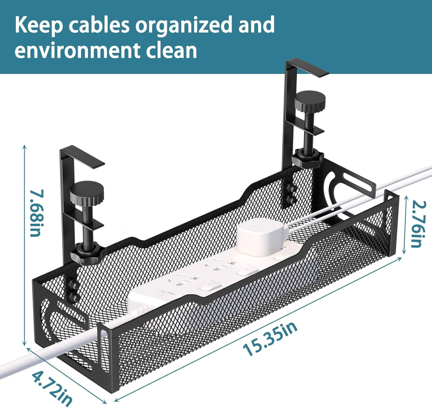 Under Desk Cable Management Tray, No Drill Mesh Desk Cable Tray, Wire Management Tray Cable Management Rack, Wire Organizer and Cable Management Box (White)