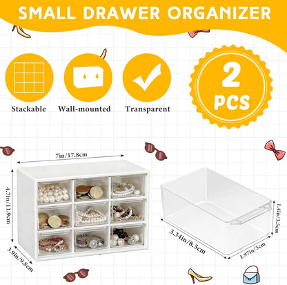 Wenqik 2 Pcs Mini Storage Drawers Teacher Toolbox Organizer with 9 Clear Drawers Small Plastic Desktop Teacher Desk Craft Organizer for Classroom Office 7" x 3. 9" x 4. 7"(Green)