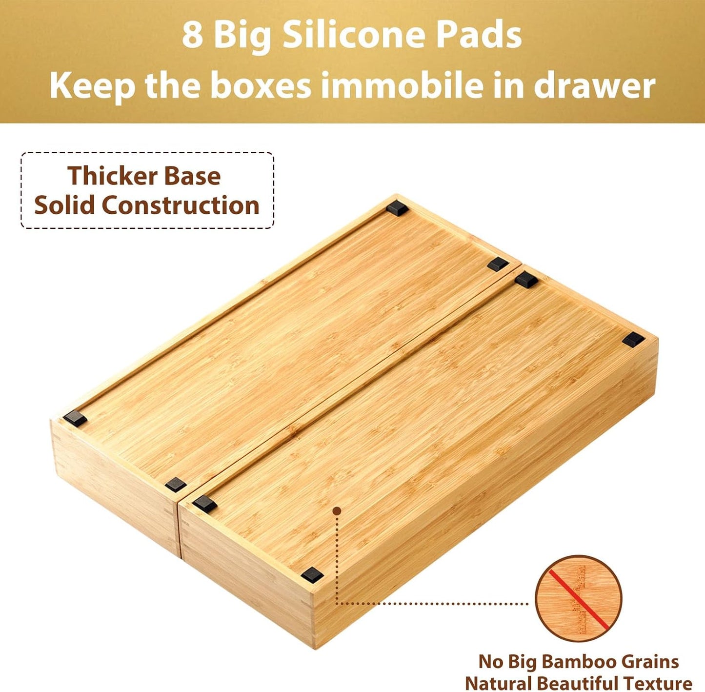 Umilife Bamboo Kitchen Drawer Organizer, Extra High Silverware Tray, Flatware Cutlery Storage Box, Multi-Use Holder in Office, Bathroom, Pantry - 9"x6"x2.5" (Set of 2)