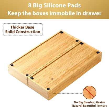 Umilife Bamboo Kitchen Drawer Organizer, Extra High Silverware Tray, Flatware Cutlery Storage Box, Multi-Use Holder in Office, Bathroom, Pantry - 9"x6"x2.5" (Set of 2)