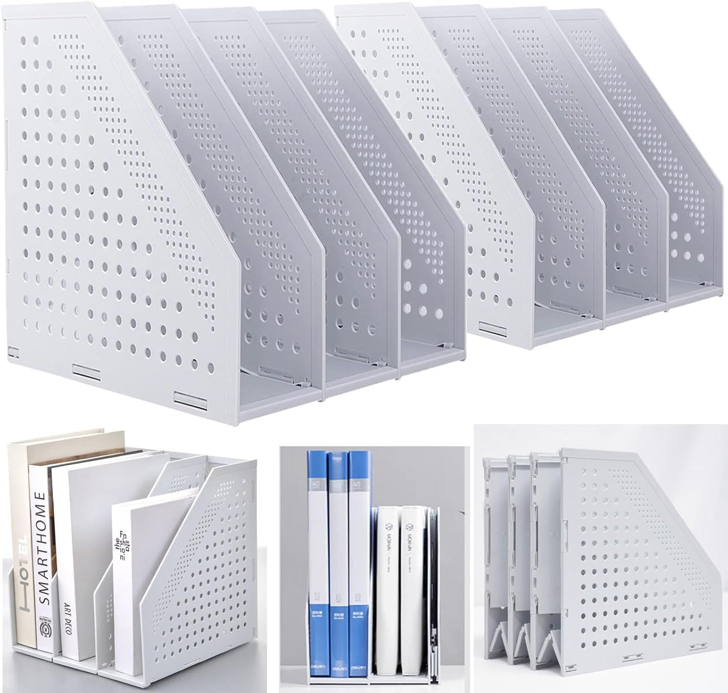 Marte Vanci Collapsible Magazine File Holder with 4 Vertical Compartments, Binder Holder for Desk, Desktop Binder Organizer for Notebook, Documents, Book, School Office Supplies(Black)