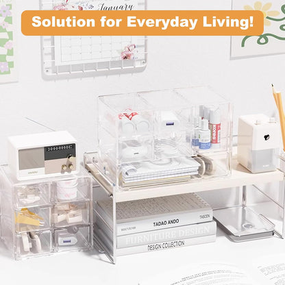 Acrylic Drawer Organizer with 6 Drawers, 2 Set Clear Dustproof Desk Organizers and Accessories, Stackable Storage Drawers for Stationery, Makeup, Jewelry, Pen, Art Craft Supplies, Office